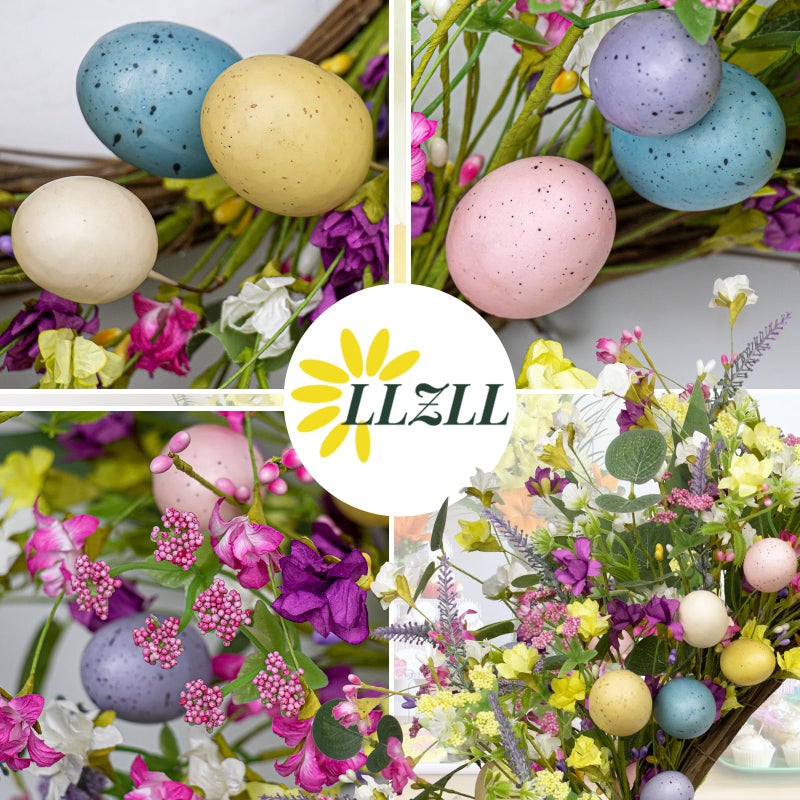LLZLL 22 inch Easter Wreaths for Front Door Artificial Easter Wreath with 5 Colors Egg for Spring Holiday Indoor Outdoor Porch Wall Window Decor - Image 3