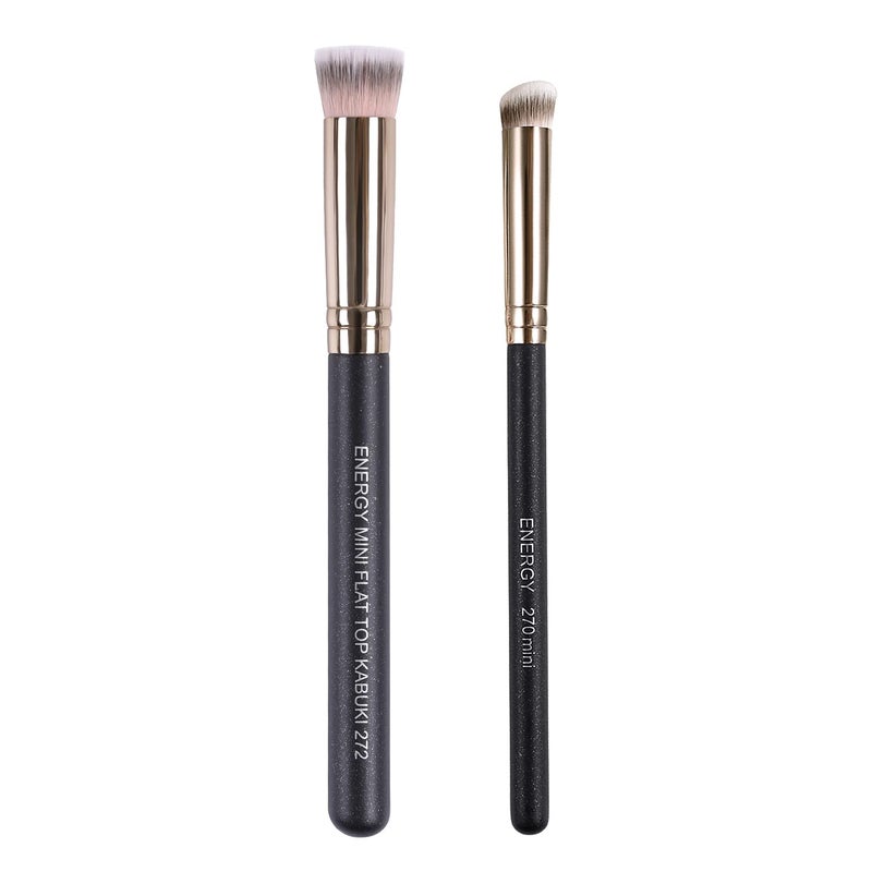 ENERGY Kabuki Brushes Set - Mini Flat Top Kabuki Brush and Slant Concealer Brush Under Eye for Eyebrows Eyeshadow Brushes for Liquid Cream Powder Blending,Stippling,Highlighter and Nose Contour - Image 1