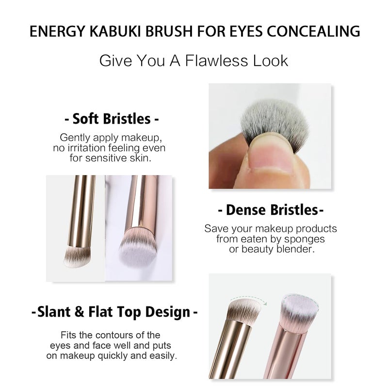 ENERGY Kabuki Brushes Set - Mini Flat Top Kabuki Brush and Slant Concealer Brush Under Eye for Eyebrows Eyeshadow Brushes for Liquid Cream Powder Blending,Stippling,Highlighter and Nose Contour - Image 3