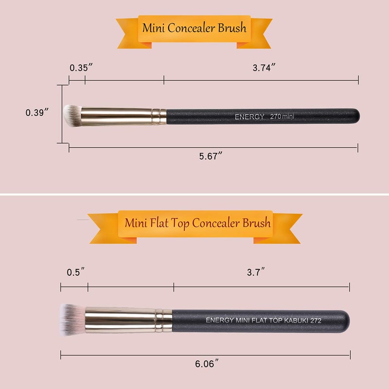 ENERGY Kabuki Brushes Set - Mini Flat Top Kabuki Brush and Slant Concealer Brush Under Eye for Eyebrows Eyeshadow Brushes for Liquid Cream Powder Blending,Stippling,Highlighter and Nose Contour - Image 2