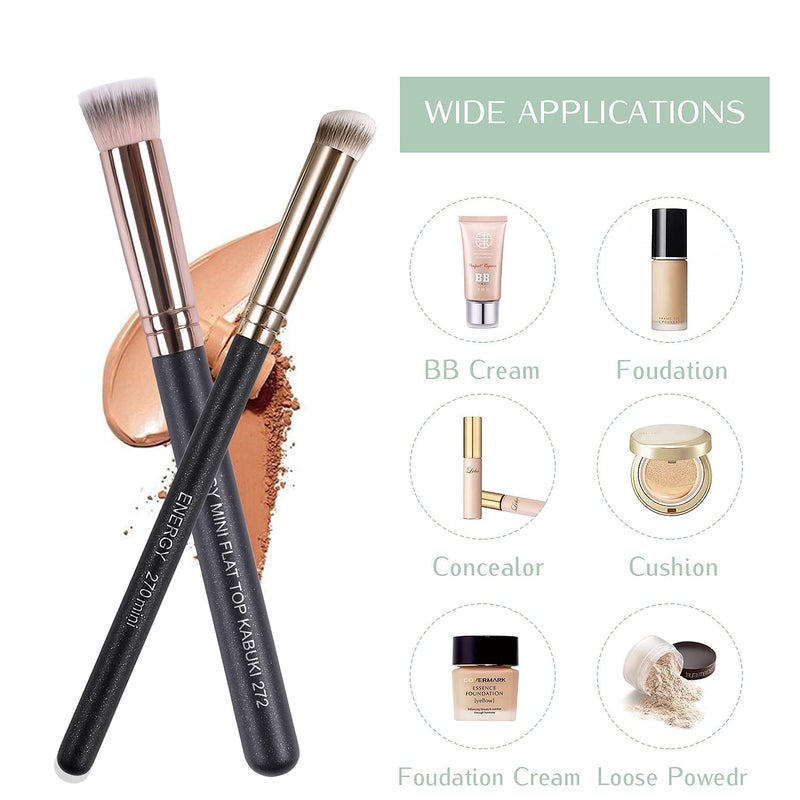 ENERGY Kabuki Brushes Set - Mini Flat Top Kabuki Brush and Slant Concealer Brush Under Eye for Eyebrows Eyeshadow Brushes for Liquid Cream Powder Blending,Stippling,Highlighter and Nose Contour - Image 5
