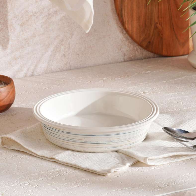 Pan Home طبق فطيرة مزخرف بتصميم حلزوني أبيض وأزرق للمطبخ