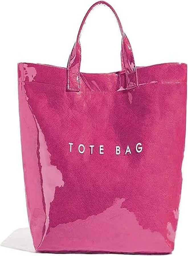 Lushandy PVC Tote Bag Women's Plastic Tote Purse Large Letters Print Hobo Handbag for Work, Beach, Gift, Hot Pink02 - Image 1