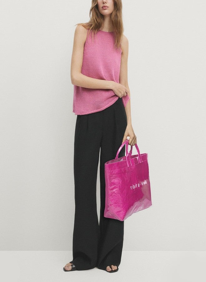 Lushandy PVC Tote Bag Women's Plastic Tote Purse Large Letters Print Hobo Handbag for Work, Beach, Gift, Hot Pink02 - Image 2