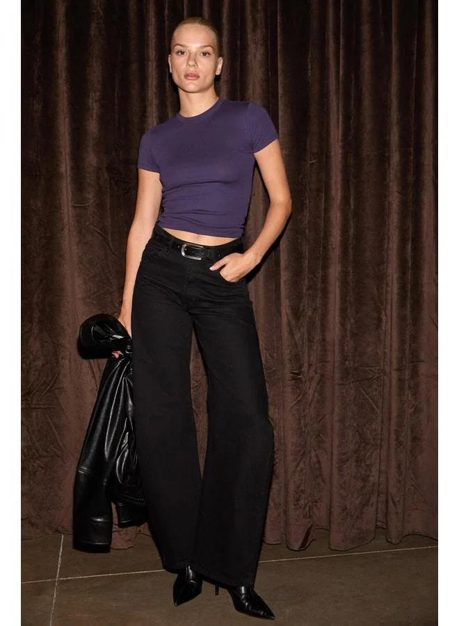 GRIMELANGE HOPEWELL Women's Round Neck Knit Slim Fit Purple T-Shirt.
