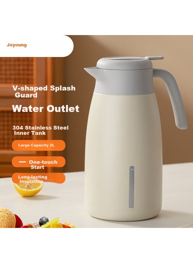 Joyoung Insulated Thermos For Home Use, Hot Water Bottle, Insulated Flask, 304 Stainless Steel Large Capacity Warm Water Jug, Boiling Water Bottle, 2l White B2lf2s - Image 1