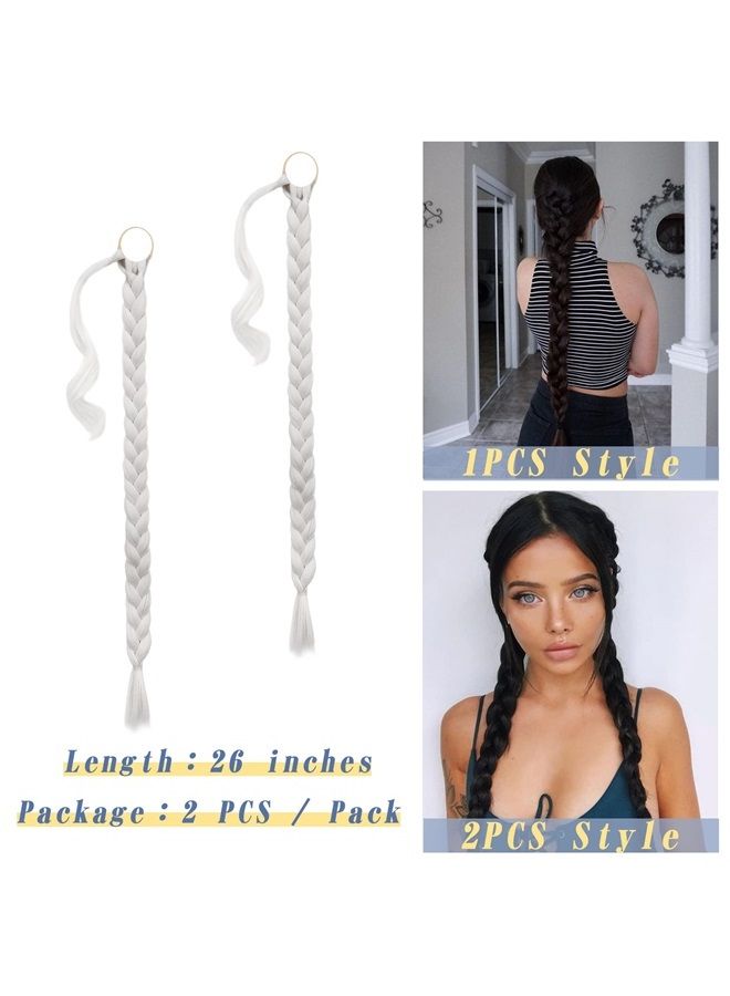 BARSDAR 2PCs 26 Inch Long Braided Ponytail Extension with Hair Tie Straight Wrap Around Hair Extensions Pony Tail DIY Natural Soft Synthetic Hair Piece for Women Girls-Dark Brown mix Auburn Evenly - Image 2