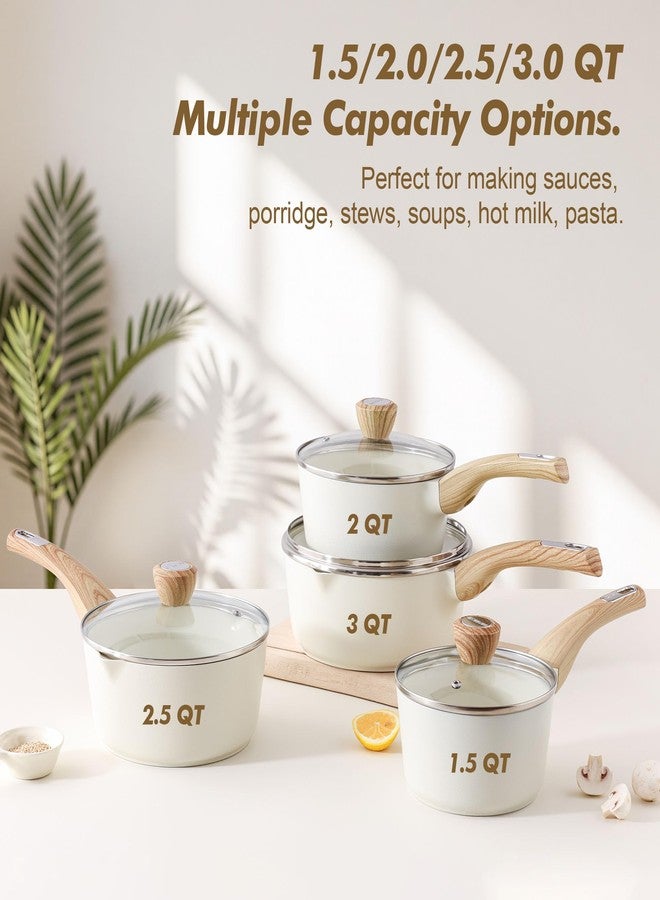 SENSARTE Ceramic Nonstick Sauce Pan with Lid, 1.5 Quart Small Saucepan, White Cooking Pot with Stay Cool Handle, Non toxic Kitchen Sauce Pot, Non stick Saucier Pan, Induction Pot, PFOA PTFE PFAS Free - Image 3