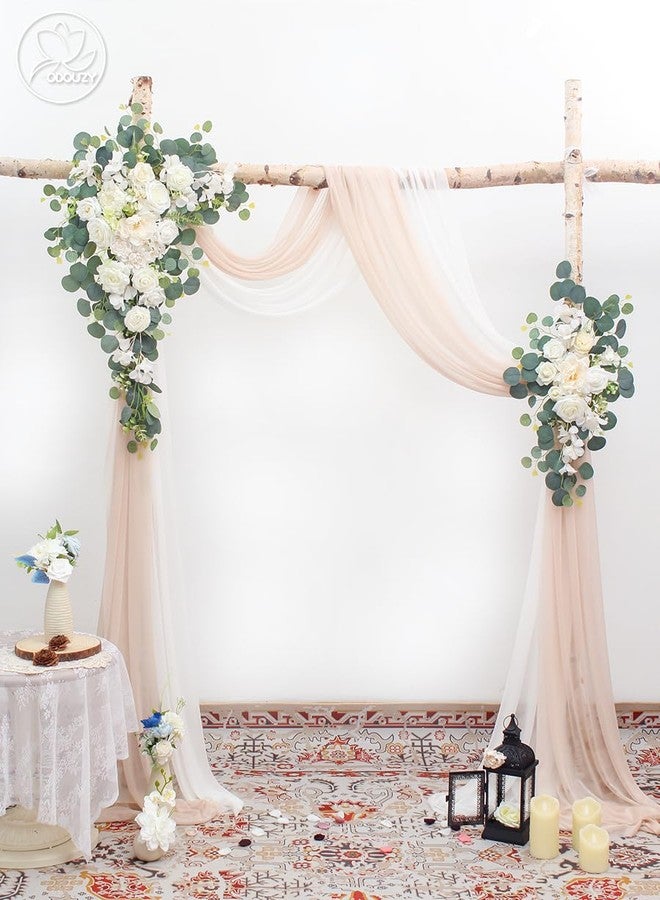 Odouzy Wedding Arch, Artificial Flowers, Wedding Decor with Drapes (Set of 2)，Be Suited to Banquet, Party, Wedding Decor Ceremony and Background Decoration (White Champagne) - Image 2