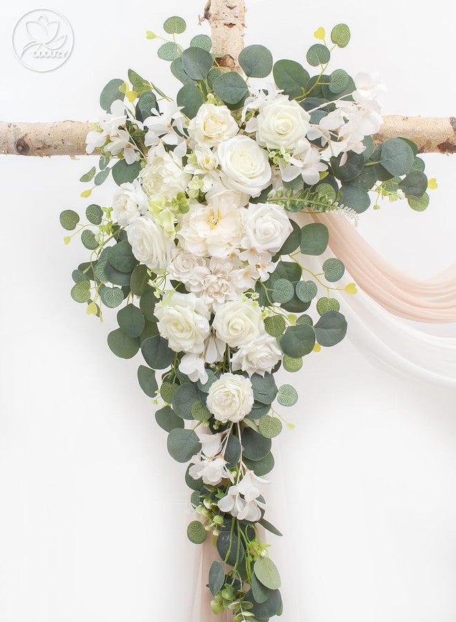 Odouzy Wedding Arch, Artificial Flowers, Wedding Decor with Drapes (Set of 2)，Be Suited to Banquet, Party, Wedding Decor Ceremony and Background Decoration (White Champagne) - Image 3