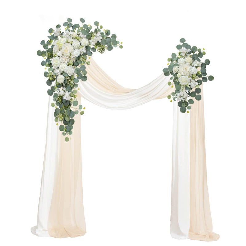 Odouzy Wedding Arch, Artificial Flowers, Wedding Decor with Drapes (Set of 2)，Be Suited to Banquet, Party, Wedding Decor Ceremony and Background Decoration (White Champagne) - Image 1