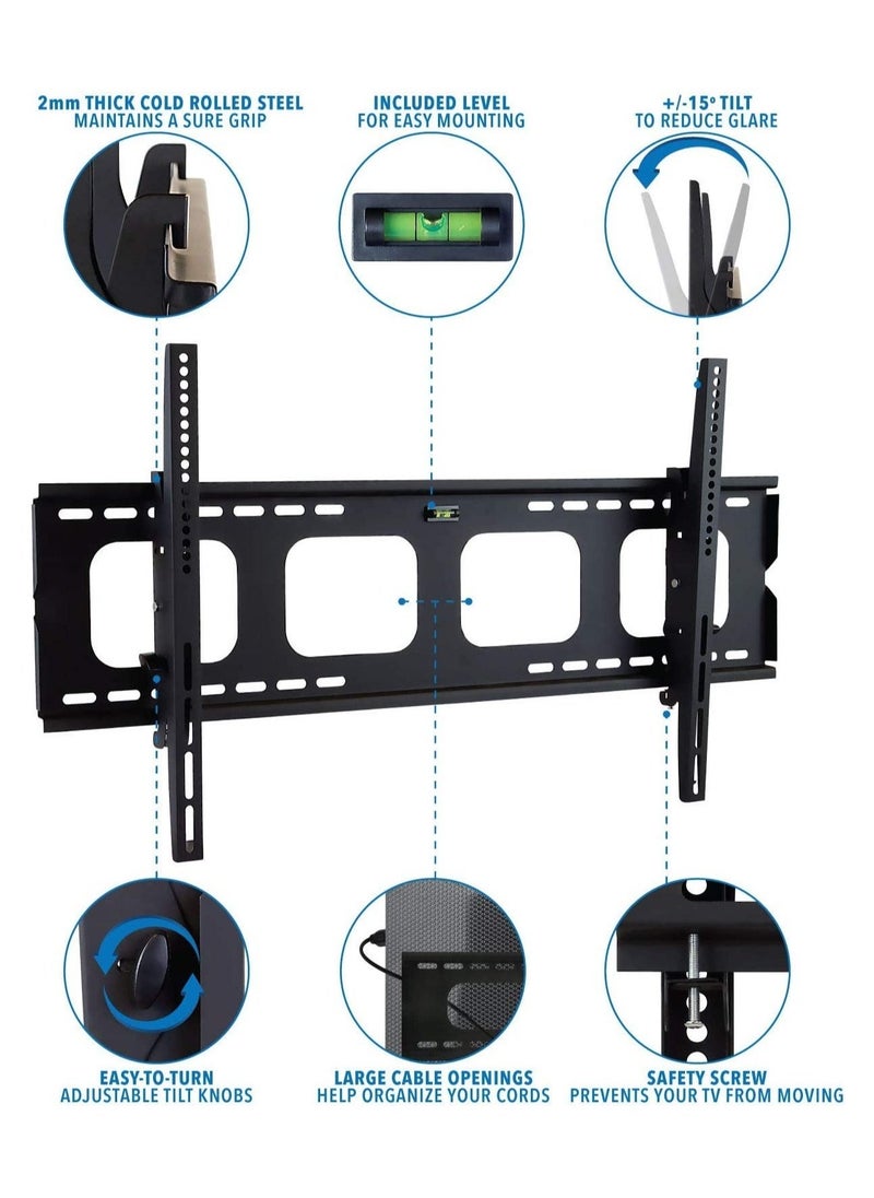 ELTRAZONE TV Wall Mount Bracket for 40-70 inch LCD, LED, or Plasma Flat Screen TV - Super-Strength Load Capacity 220 lbs - 15 Degree Tilt Up & Down, Max VESA 850x450 Free 6 ft HDMI Cable - Image 2