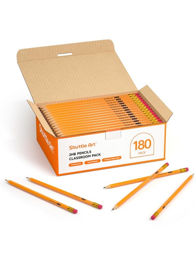 شاتل أرت أقلام رصاص Hb #2 مغلفة بالخشب، عبوة من 180 قلم رصاص أصفر مبراة مع ممحاة، عبوة كبيرة من أقلام الرصاص الجرافيت للمدرسة ومستلزمات المعلمين والكتابة والرسم والتخطيط - Image 1