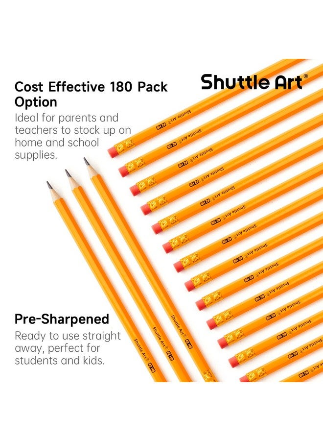 شاتل أرت أقلام رصاص Hb #2 مغلفة بالخشب، عبوة من 180 قلم رصاص أصفر مبراة مع ممحاة، عبوة كبيرة من أقلام الرصاص الجرافيت للمدرسة ومستلزمات المعلمين والكتابة والرسم والتخطيط - Image 2