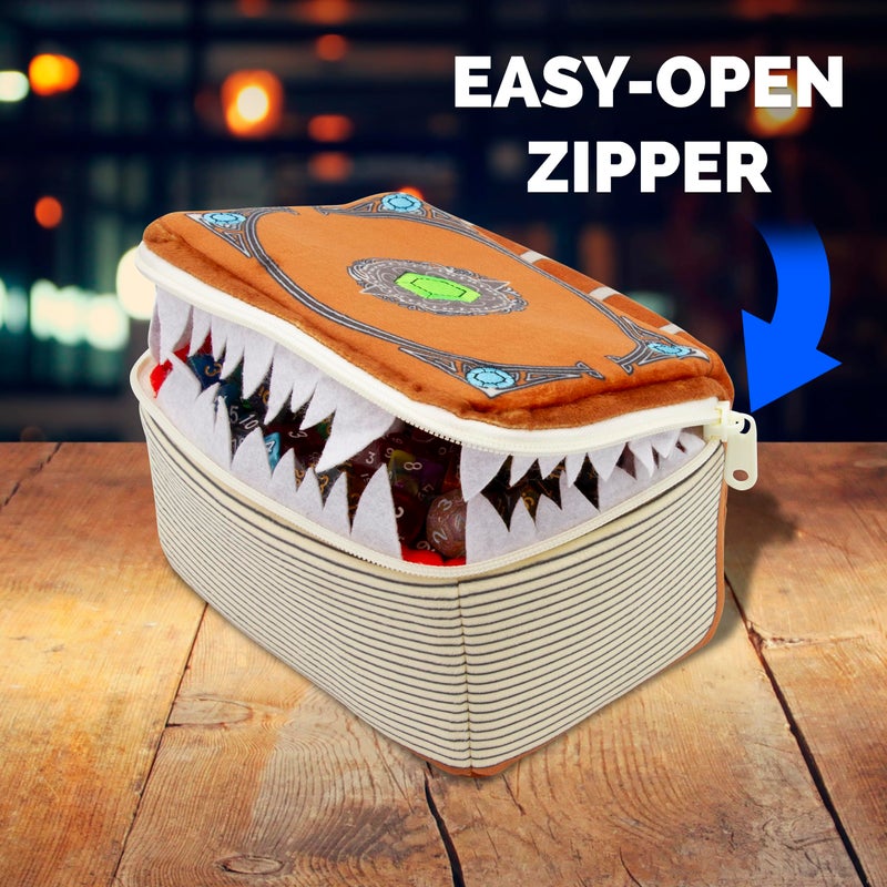 CASEMATIX Mimic Spell Book Case with 7 RPG Dice - 7" Tome Bag with Zipper and Carabiner for 250 Dice, Protective Novelty Holder for Tabletop Gaming - Image 4