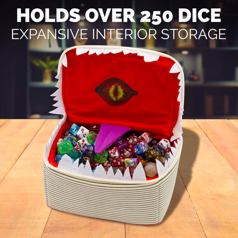 CASEMATIX Mimic Spell Book Case with 7 RPG Dice - 7" Tome Bag with Zipper and Carabiner for 250 Dice, Protective Novelty Holder for Tabletop Gaming - Image 3
