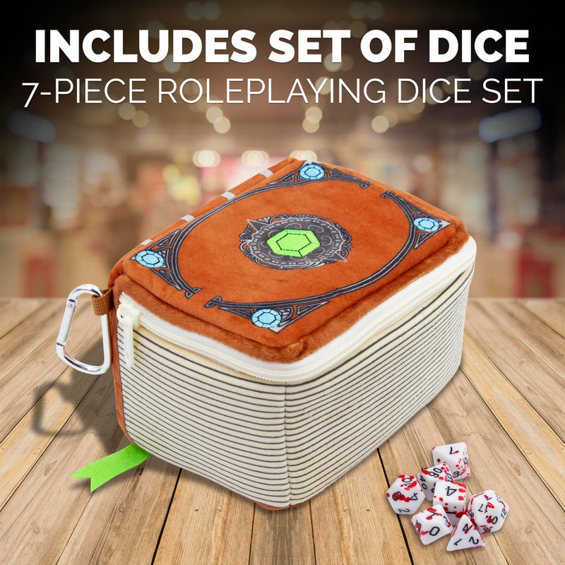 CASEMATIX Mimic Spell Book Case with 7 RPG Dice - 7" Tome Bag with Zipper and Carabiner for 250 Dice, Protective Novelty Holder for Tabletop Gaming - Image 2
