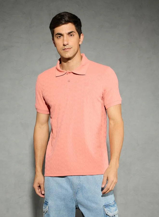 تكنوسبورت Technosport Men Jacquard Slim Fit Sports Polo