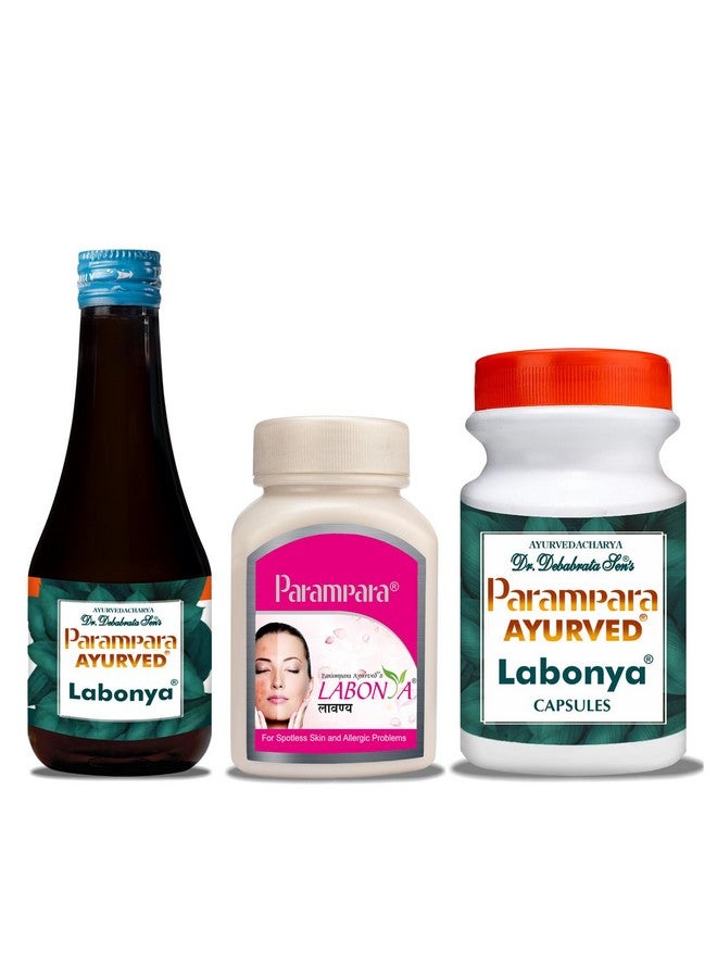 Parampara Ayurved Labonya Liquid 200ml + Dust 100g + 150 Capsules | Healthy Glowing Herbal Skin Detox Combo | Pack of 3