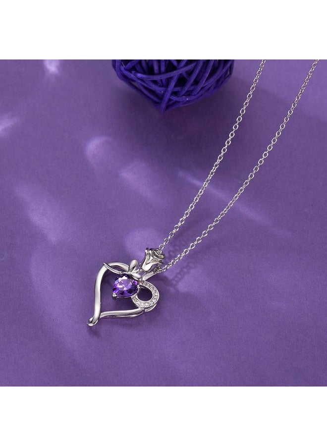 NINAMAID Birthstone Necklaces For Women Heart Necklace 925 Sterling Silver Necklace Rose Flower Mom Gifts For Mom Women - Image 5