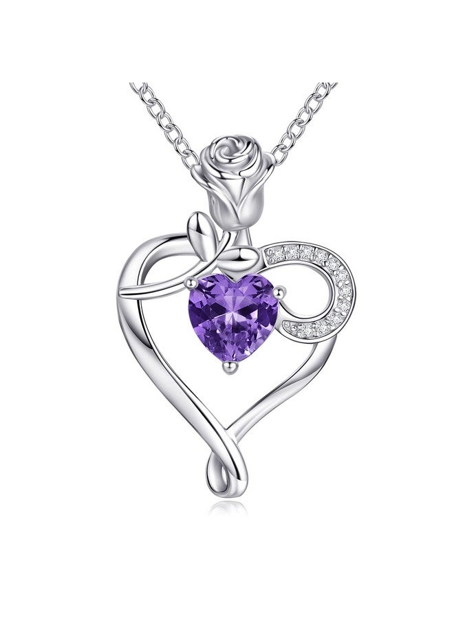 NINAMAID Birthstone Necklaces For Women Heart Necklace 925 Sterling Silver Necklace Rose Flower Mom Gifts For Mom Women - Image 1