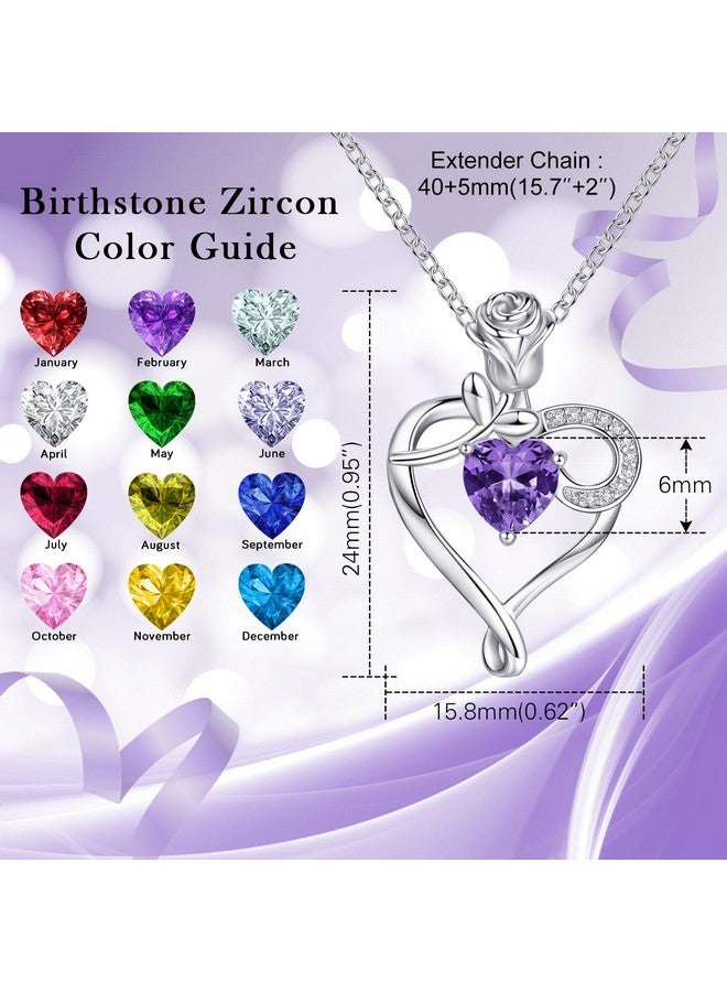 NINAMAID Birthstone Necklaces For Women Heart Necklace 925 Sterling Silver Necklace Rose Flower Mom Gifts For Mom Women - Image 2
