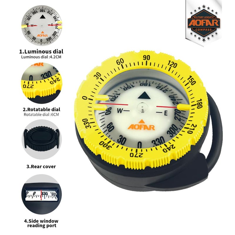 AOFAR Dive Compass AF-Q60C Waterproof, Durable, Compact. Compass with Hose clamp Design for Sailing, Diving - Image 4