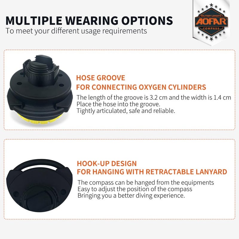 AOFAR Dive Compass AF-Q60C Waterproof, Durable, Compact. Compass with Hose clamp Design for Sailing, Diving - Image 2