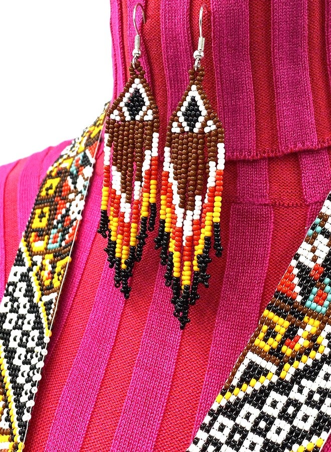 BeadsCorner Native Tribal Style Long Statement Beaded Necklace for Women Handmade (Orange Brown Southwest) - Image 5