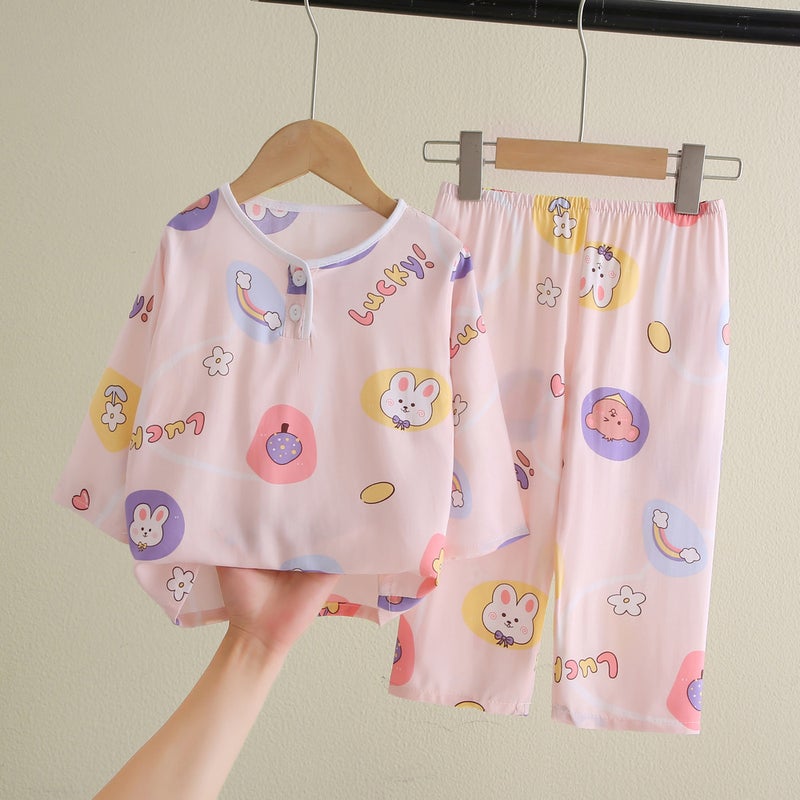 Kids Pajama Set Cotton Breathable Sleepwear Rainbow rabbit 
