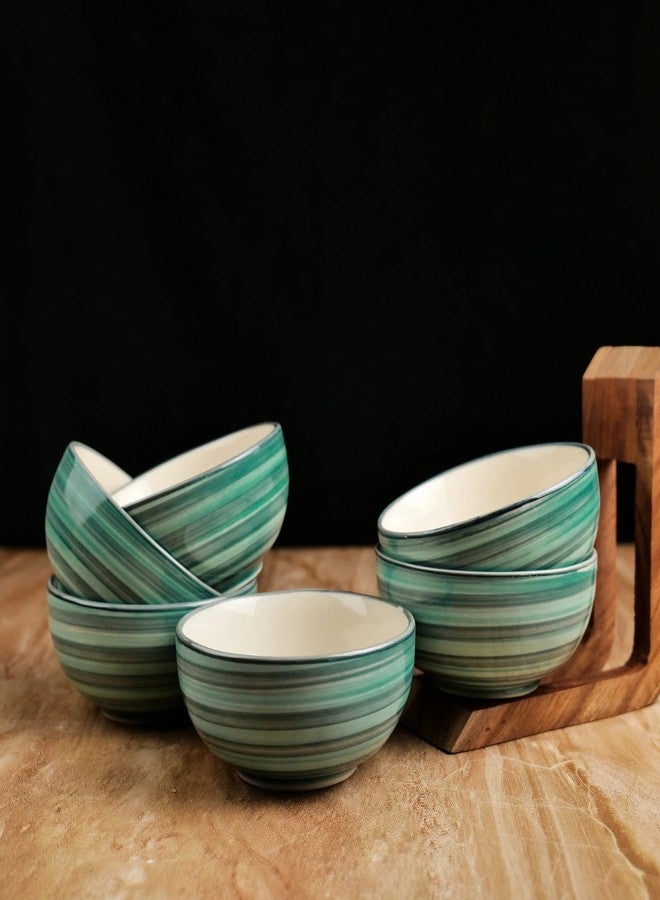 ARTYSTA BEAUTIFYING LIVES Artysta 'Sea Swirls' Ceramic Bowl Set of 6 | Stoneware Veg Serving Bowls Microwave and Dishwasher Safe Dinnerware (Green & Grey150 ML) - Image 1