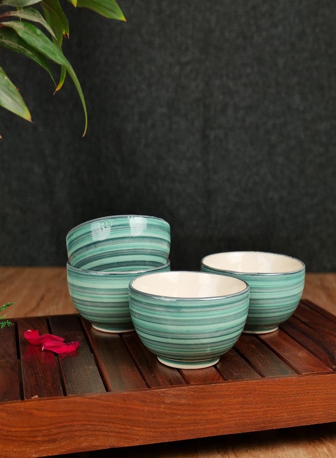 ARTYSTA BEAUTIFYING LIVES Artysta 'Sea Swirls' Ceramic Bowl Set of 6 | Stoneware Veg Serving Bowls Microwave and Dishwasher Safe Dinnerware (Green & Grey150 ML) - Image 2