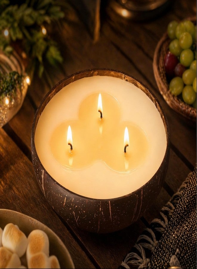 Viyffo Large Citronella Candles Outdoor, 3 Wick 18oz Citronella Candle Indoor, Non Toxic Soy Scented Candle, Natural Coconut Jar for Patio, Deck, Garden, Backyard & Camping, Rustic Home Décor & Gift - Image 2