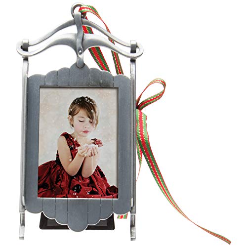 Neil Enterprises, Inc FINE PHOTO GIFTS Pewter Sled 2" x 3" Photo Ornament Picture Frame - Image 1