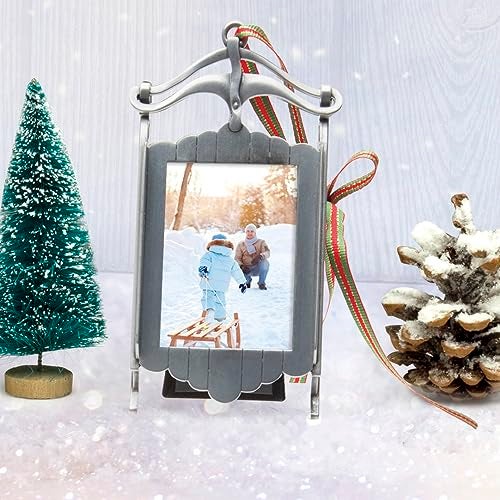 Neil Enterprises, Inc FINE PHOTO GIFTS Pewter Sled 2" x 3" Photo Ornament Picture Frame - Image 5