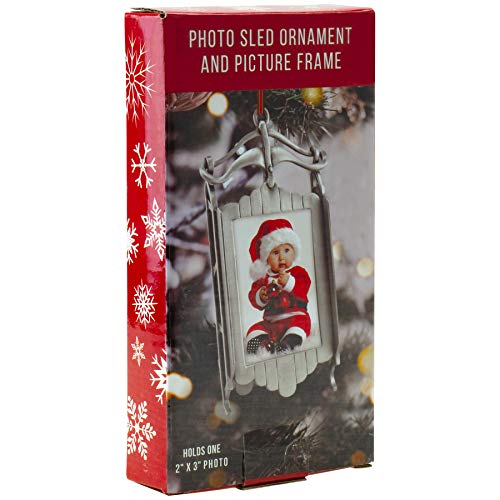 Neil Enterprises, Inc FINE PHOTO GIFTS Pewter Sled 2" x 3" Photo Ornament Picture Frame - Image 3