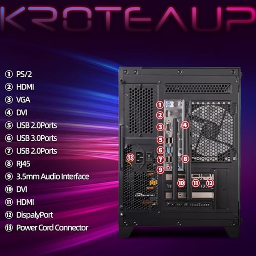 Kroteaup Gaming PC Desktop Computer, Intel Core i7 4th Gen, GTX 1050 Ti 4G, 16GB DDR3 RAM, 512GB SSD, WiFi 6, 5 RGB Fans, Prebuilt Gaming Tower PC with Windows 11 Home - Ready to Play - Image 4