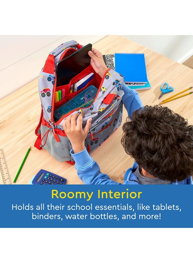 بنتجو حقيبة ظهر Bentgo للأطفال - حقيبة ظهر خفيفة الوزن مقاس 14 بوصة بطبعات مرحة للمدرسة والسفر وحضانات الأطفال، مثالية للأعمار من 4 سنوات فما فوق، ذات مساحة داخلية واسعة، مصنوعة من قماش متين ومقاوم للماء، وحلقة لحمل الغداء (للشاحنات) - Image 1