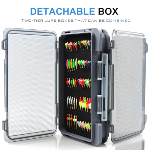 FAISOX Ice Fishing Jigs Kit 100pcs Lures Bait Icefishing Set Crappie Jig Hooks Gear Accessories for Walleye Panfish with Tackle Box Gifts for Men 100pcs ice Fishing jigs with Two Lure Boxes - Image 3