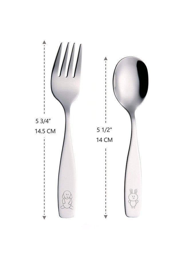 Exzact Annova Kids Silverware 6 Pieces Children'S Safe Flatware Set Stainless Steel 3 X Forks, 3 X Children Dinner Spoons, Toddler Utensils, Metal Cutlery Set For Lunchbox (Engraved Dog Bunny) - Image 2