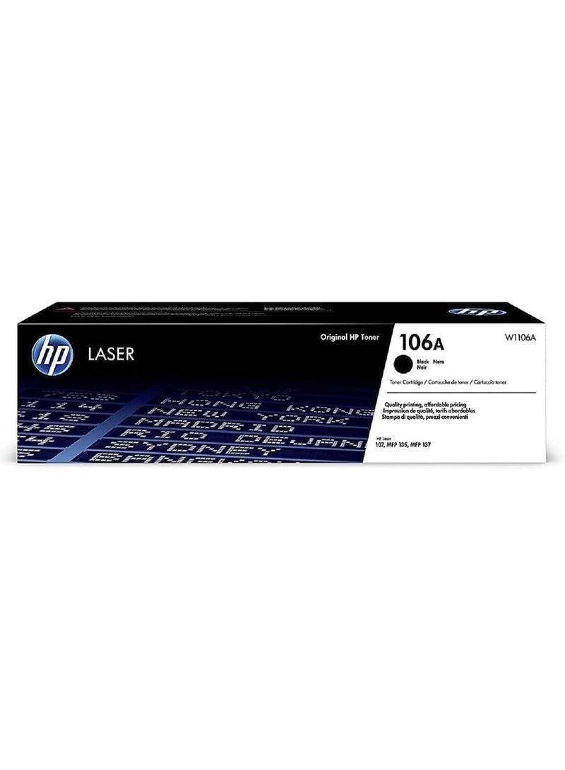 HP Toner HP 106A Black Original Laser Toner Cartridge | W1106A | Compatible with HP Laser 107 & HP Laser MFP 135/137 Series Printers | High Quality Sharp Black Prints - Image 1