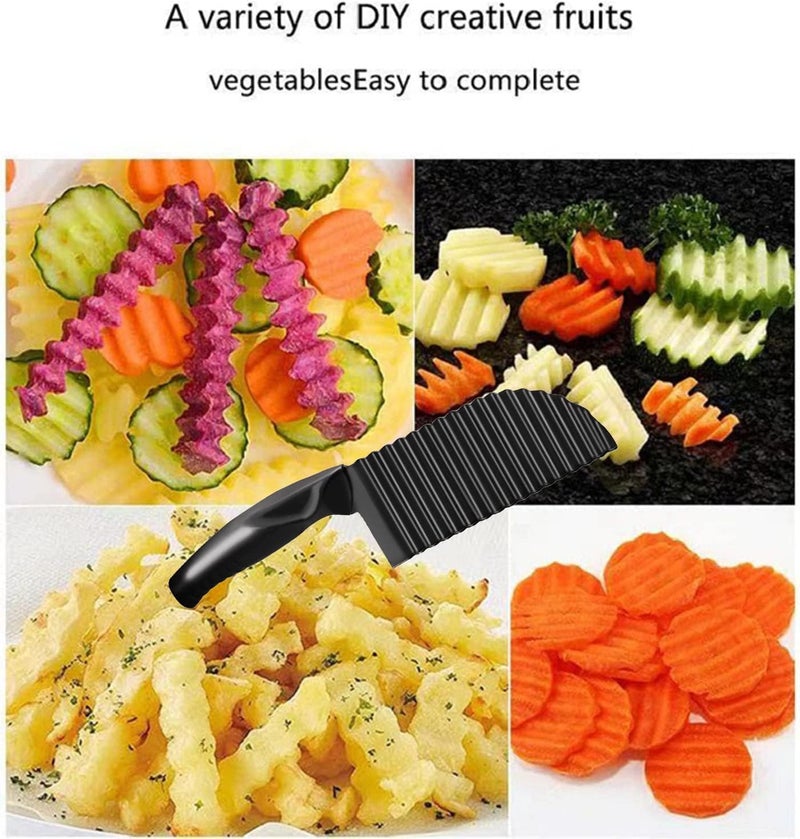 YukaBa Crinkle Potato Cutter Stainless Steel Waves French Fries Slicer Save-effort Handheld Chipper Chopper, Vegetable Salad Chopping Knife Home Kitchen Wavy Blade Cutting Tool (2 Pack) - Image 5