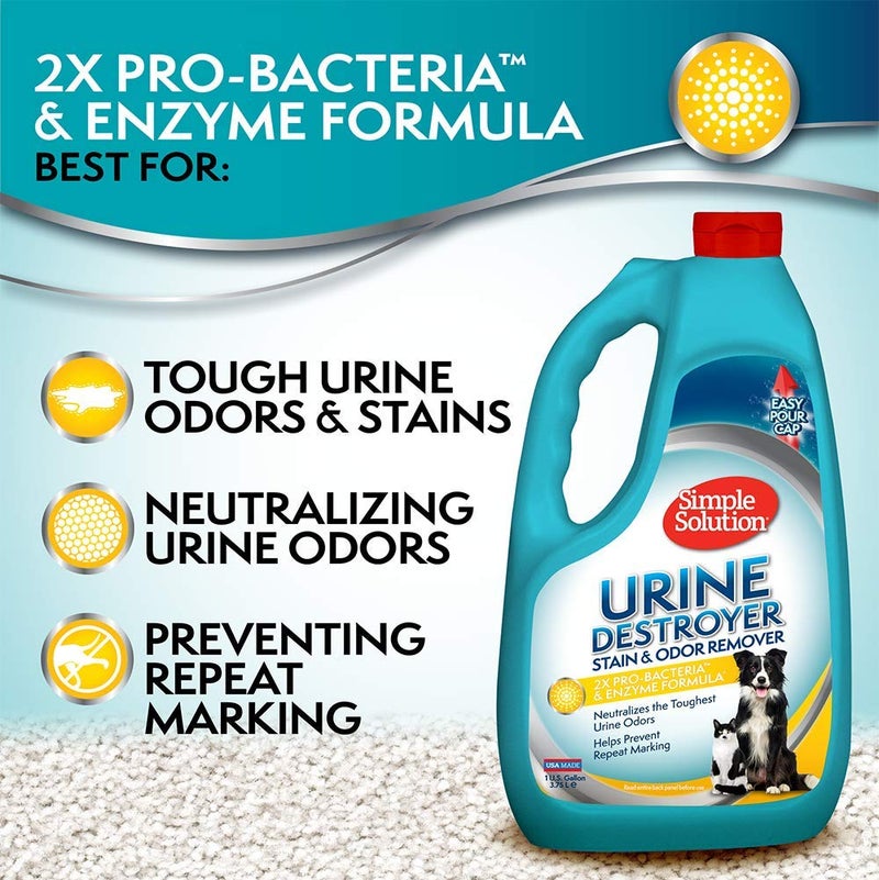 Simple Solution Urine Destroyer, Enzymatic Cleaner and Urine Odor Eliminator, Pet Stain Remover, Dog Pee Stain Destroyer, Cat Urine Neutralizer, Carpet Cleaner, Rug Deodorizer, Spot Cleaner, 1 Gallon - Image 3