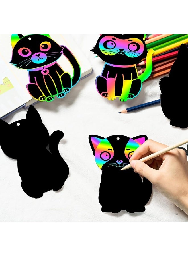 CY2SIDE 60PCS Cat Animal Rainbow Color Scratch Bookmarks for Kids, DIY Cat Rainbow Color Scratch Craft Kit Birthday Party Decors, Catling Pet Magic Art Rainbow Color Craft Kit for Birthday Party Favor - Image 3