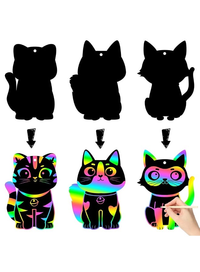 CY2SIDE 60PCS Cat Animal Rainbow Color Scratch Bookmarks for Kids, DIY Cat Rainbow Color Scratch Craft Kit Birthday Party Decors, Catling Pet Magic Art Rainbow Color Craft Kit for Birthday Party Favor - Image 4
