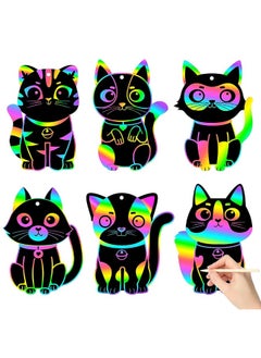 CY2SIDE CY2SIDE 60PCS Cat Animal Rainbow Color Scratch Bookmarks for Kids, DIY Cat Rainbow Color Scratch Craft Kit Birthday Party Decors, Catling Pet Magic Art Rainbow Color Craft Kit for Birthday Party Favor  - Image 2