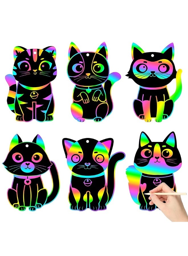 CY2SIDE 60PCS Cat Animal Rainbow Color Scratch Bookmarks for Kids, DIY Cat Rainbow Color Scratch Craft Kit Birthday Party Decors, Catling Pet Magic Art Rainbow Color Craft Kit for Birthday Party Favor - Image 2
