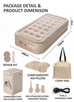 DBLEW Durable Air Mattress With Pillow Single Size Inflatable Camping Bed Sleeping Mat with Built in Rechargeable Air Pump Self Inflation Waterproof Blow up Airbed One Button Inflate and Deflate for Home, Outdoor Adventures, Hiking, Travel, Sleepovers, Picnics, and Guest Bed Use Ultra Plush Technology 190x40x100cm  - Image 3