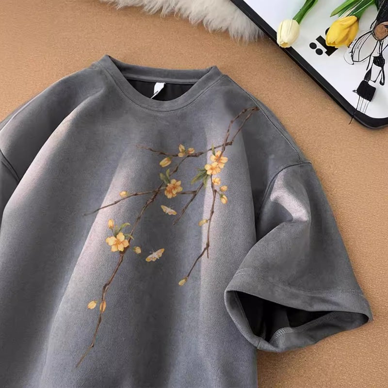 Suede Short-Sleeved T-Shirt For Men In Summer New Chinoiserie National Trend Loose Boys Half-Sleeved T-Shirt Top Clothes - Image 1
