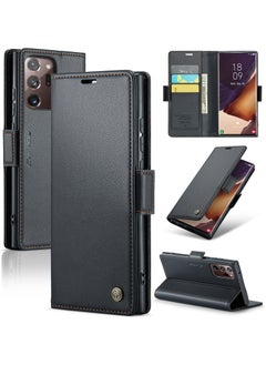 CaseMe Flip Wallet Case For Samsung Galaxy Note 20 Ultra [RFID Blocking] PU Leather Wallet Flip Folio Case with Card Holder Kickstand Shockproof Phone Cover (Black)  - Image 1